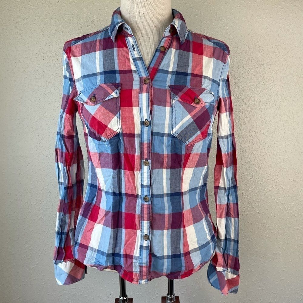 H&M Divided Button Down Plaid Shirt Size 6 EUC
